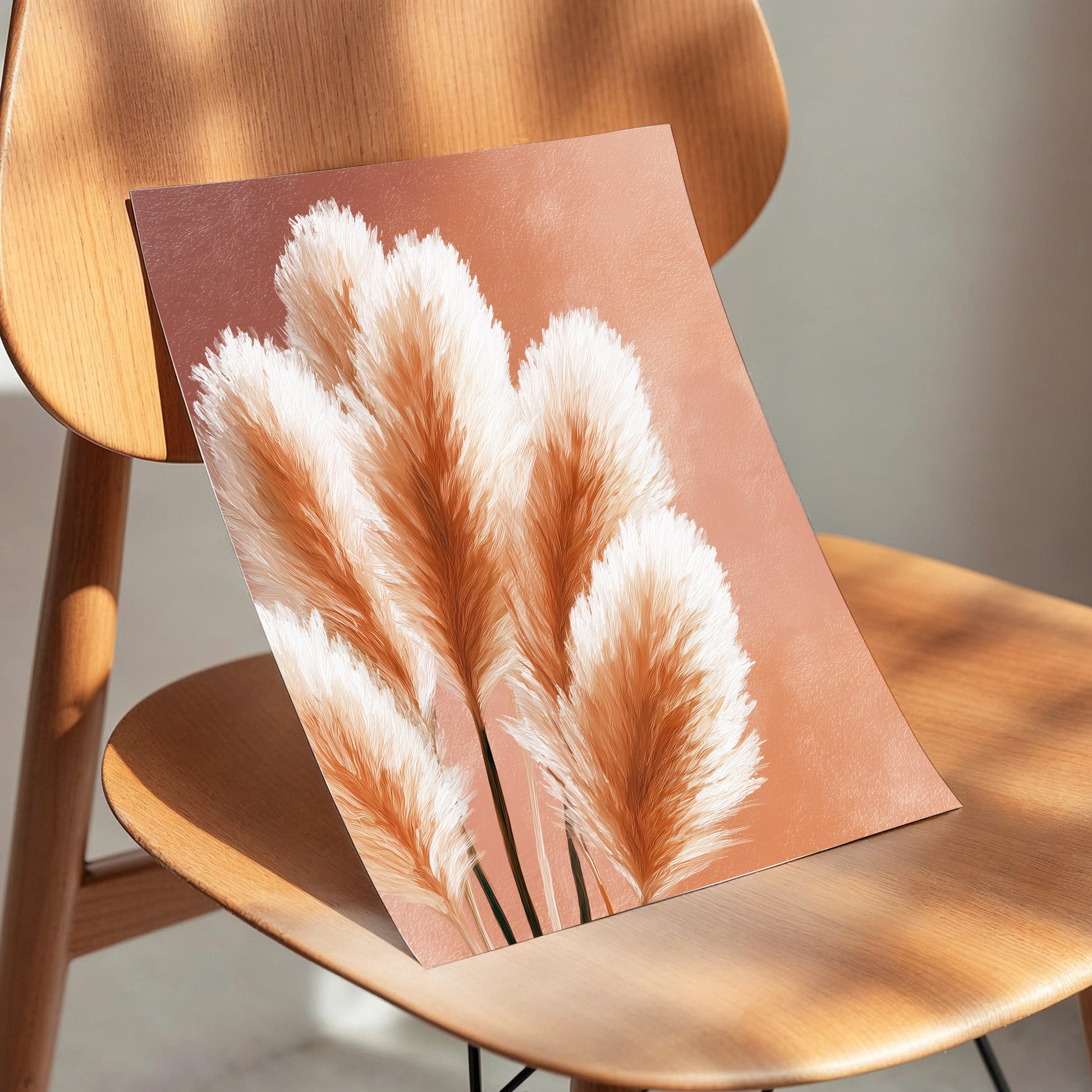 Blush Plume Reverie, pink, white, brown nature wall art displayed in a styled interior, gallery view 5