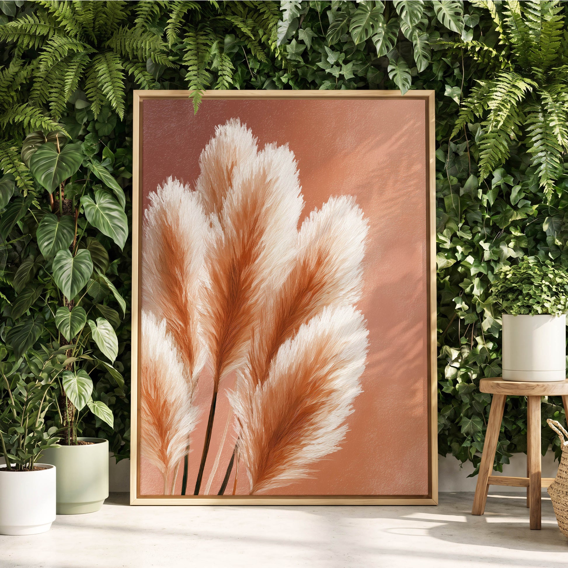 Blush Plume Reverie, pink, white, brown nature wall art displayed in a styled interior, gallery view 8