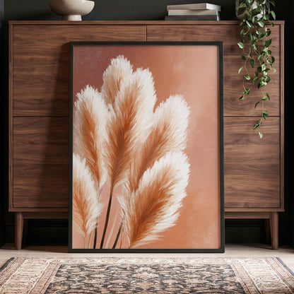 Blush Plume Reverie, pink, white, brown nature wall art displayed in a styled interior, gallery view 9