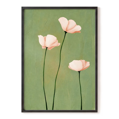 Blush Stem Trio, green, pink, beige floral wall art, front artwork view