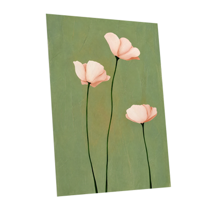 Blush Stem Trio, green, pink, beige floral wall art shown as a unframed poster wall art print