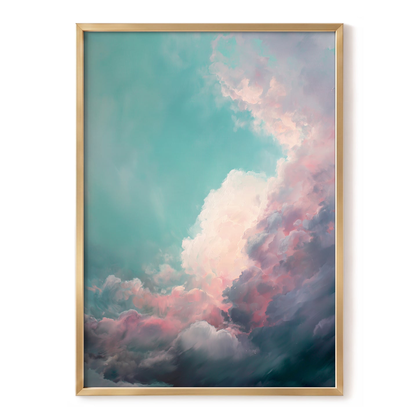 Blush Tempest, blue, green, pink nature wall art, front artwork view
