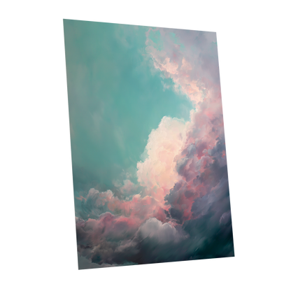 Blush Tempest, blue, green, pink nature wall art shown as a unframed poster wall art print