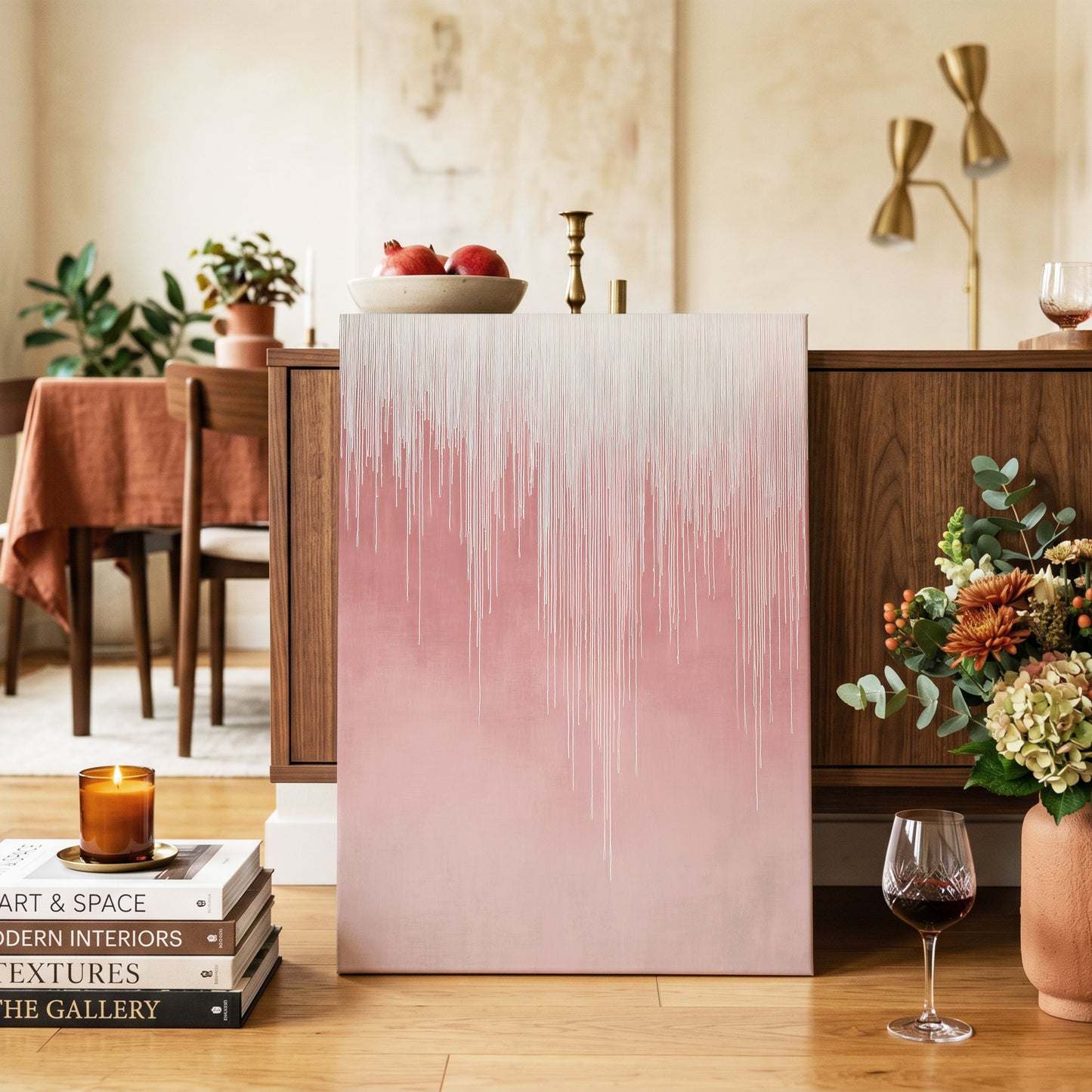 Blush Threadfall – canvas wall art in a styled interior, gallery view 2