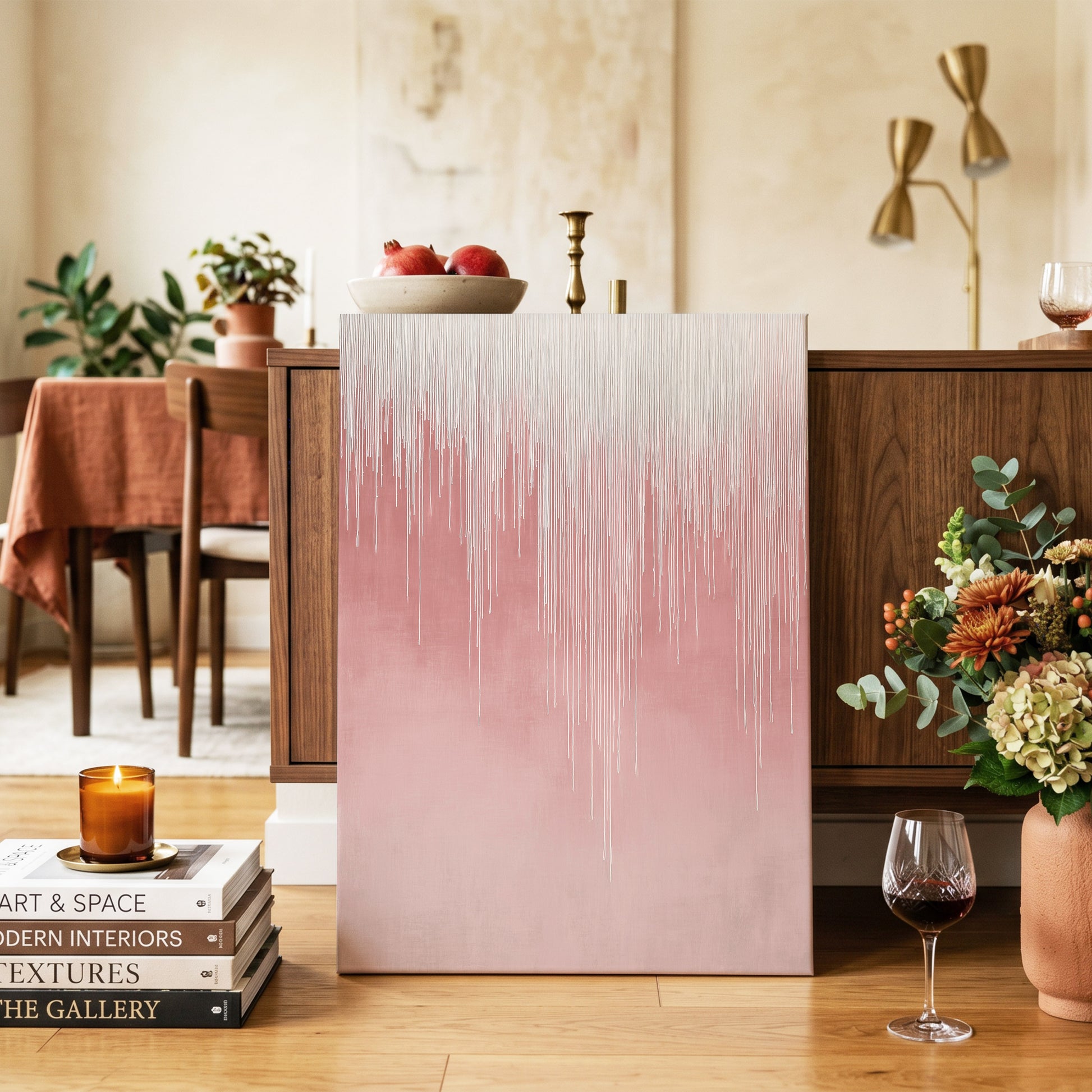 Blush Threadfall – canvas wall art in a styled interior, gallery view 2