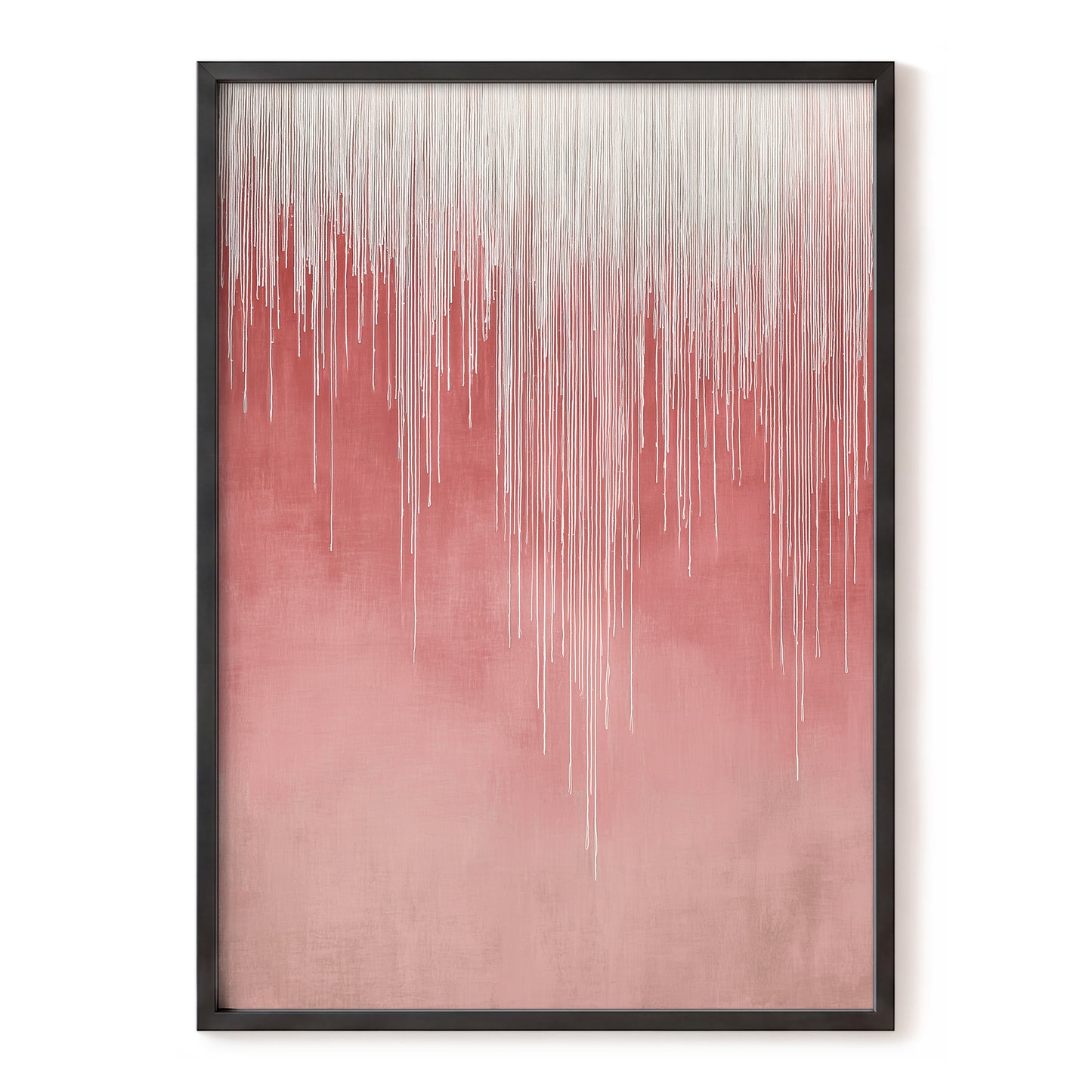 Blush Threadfall – pink, white, red abstract wall art, front view