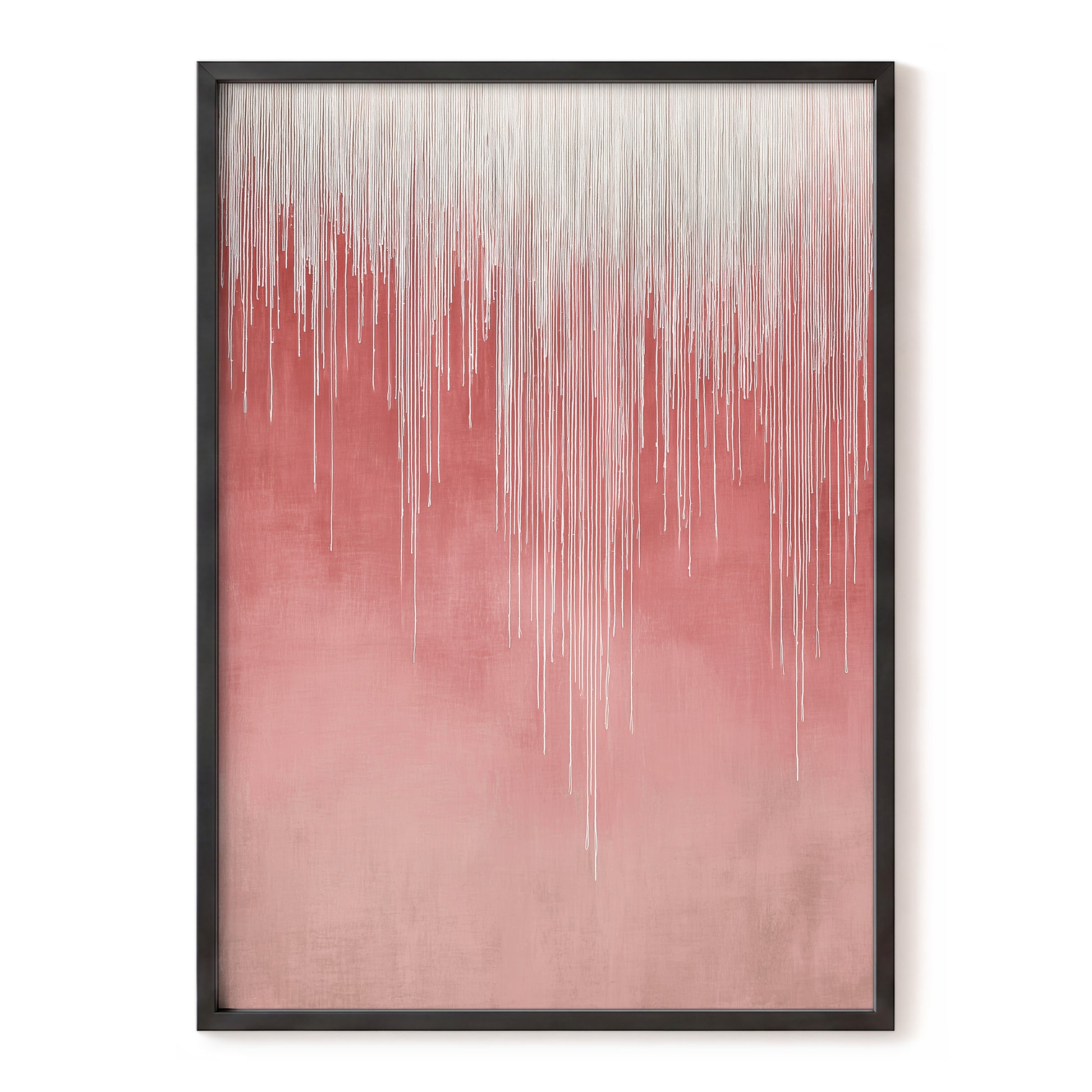 Blush Threadfall – pink, white, red abstract wall art, front view