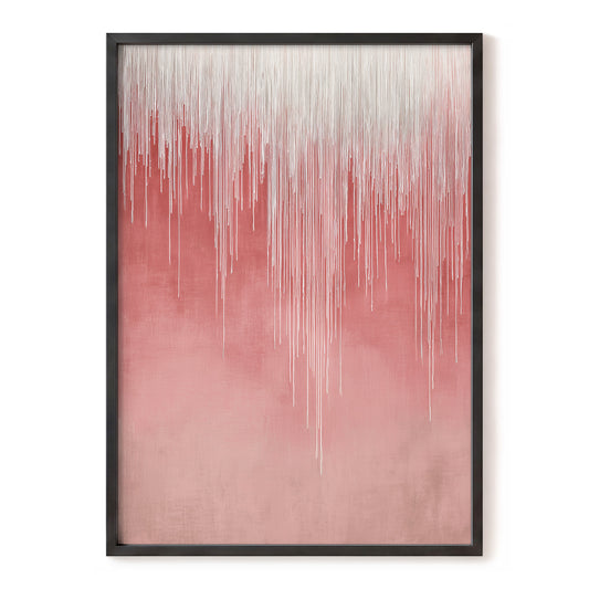 Blush Threadfall – pink, white, red abstract wall art, front view