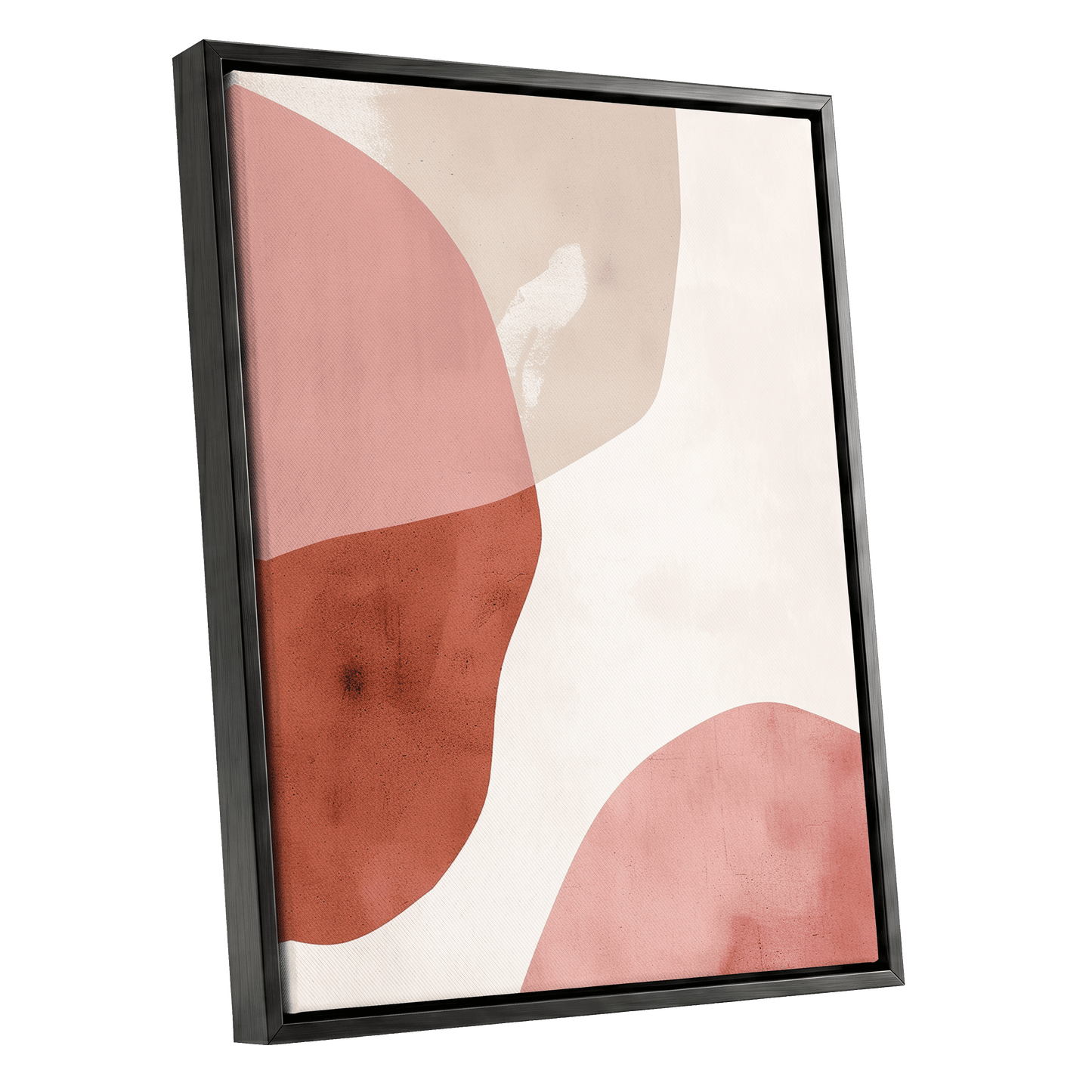 Blush Tides, pink, beige, brown abstract wall art shown as a black framed canvas wall art