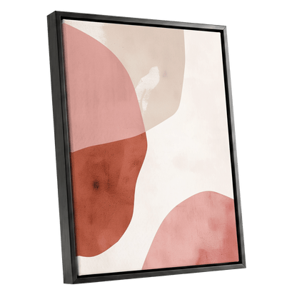 Blush Tides, pink, beige, brown abstract wall art shown as a black framed canvas wall art