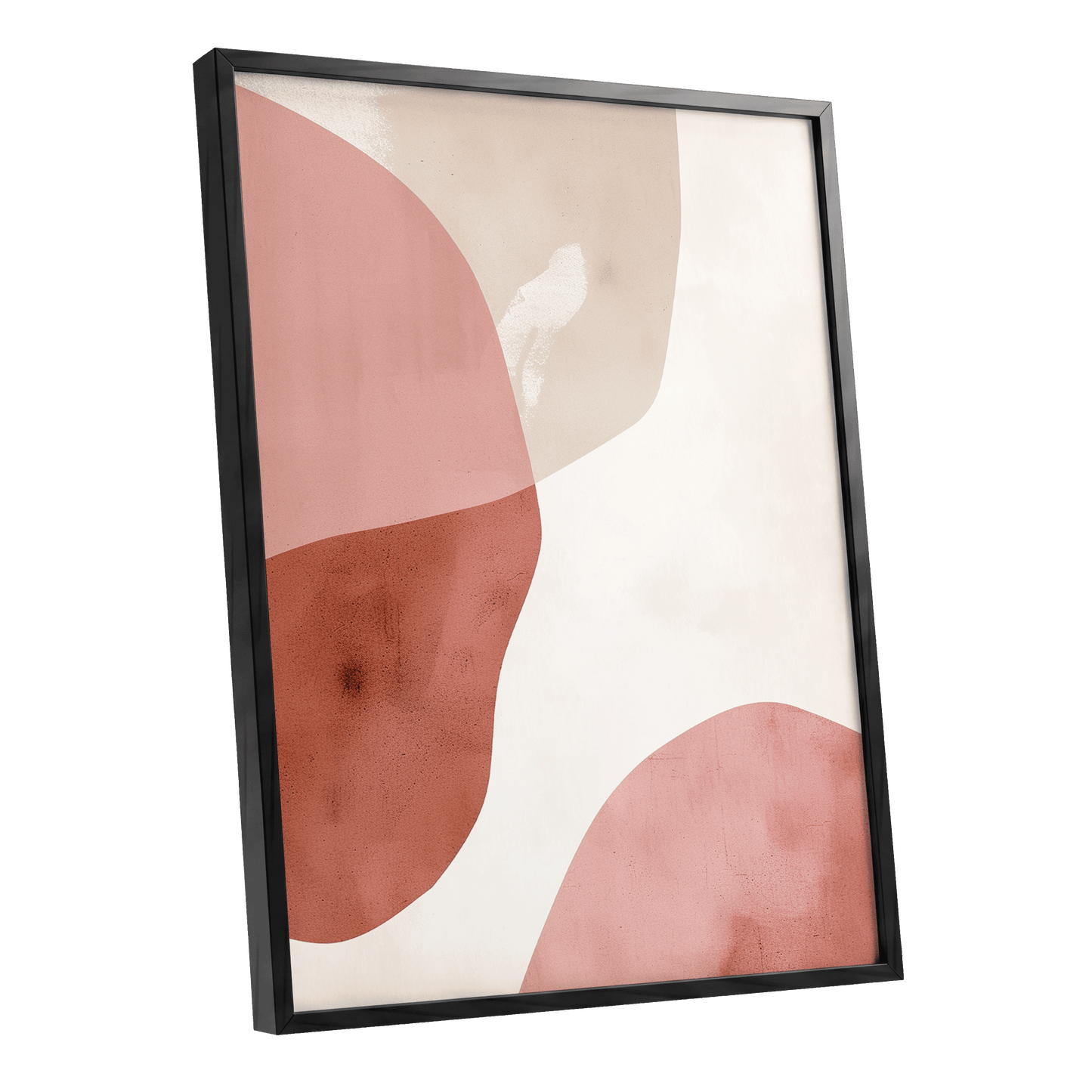 Blush Tides, pink, beige, brown abstract wall art shown as a black framed poster wall art print
