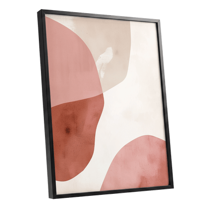 Blush Tides, pink, beige, brown abstract wall art shown as a black framed poster wall art print