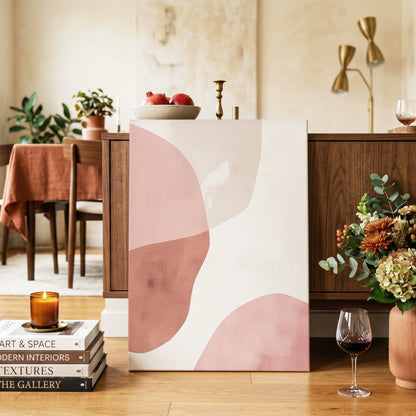 Blush Tides, pink, beige, brown abstract wall art on canvas displayed in a styled interior, gallery view 2