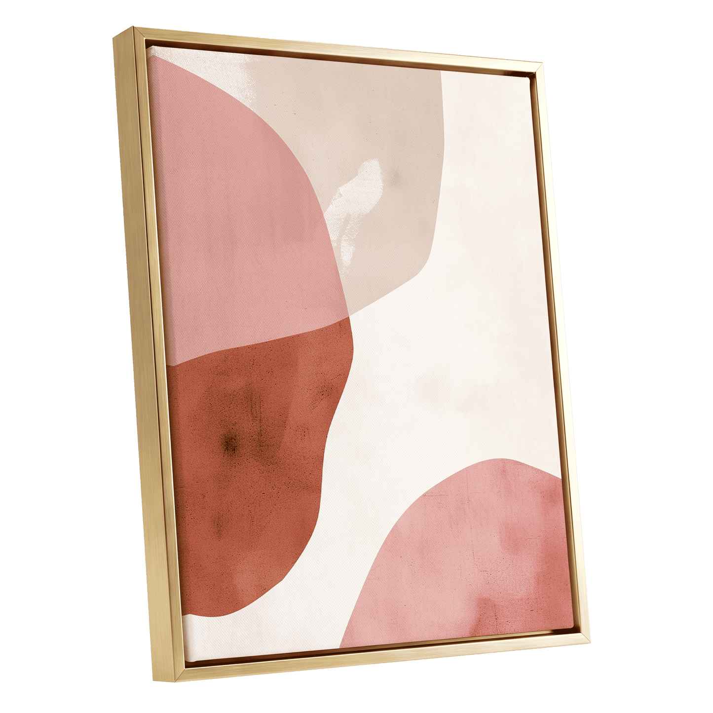 Blush Tides, pink, beige, brown abstract wall art shown as a gold framed canvas wall art