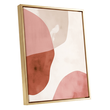 Blush Tides, pink, beige, brown abstract wall art shown as a gold framed canvas wall art
