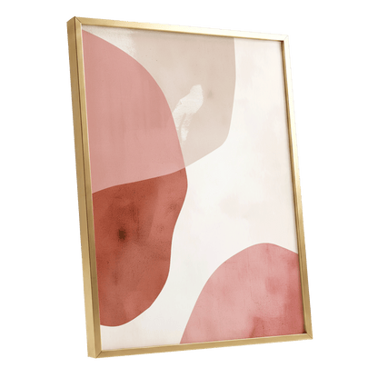 Blush Tides, pink, beige, brown abstract wall art shown as a gold framed poster wall art print