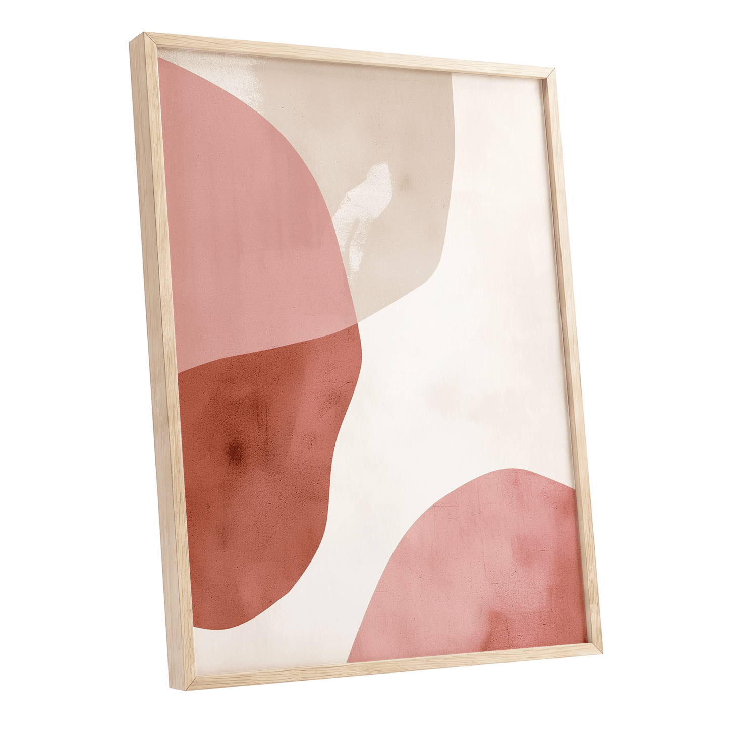 Blush Tides, pink, beige, brown abstract wall art shown as a oak framed poster wall art print