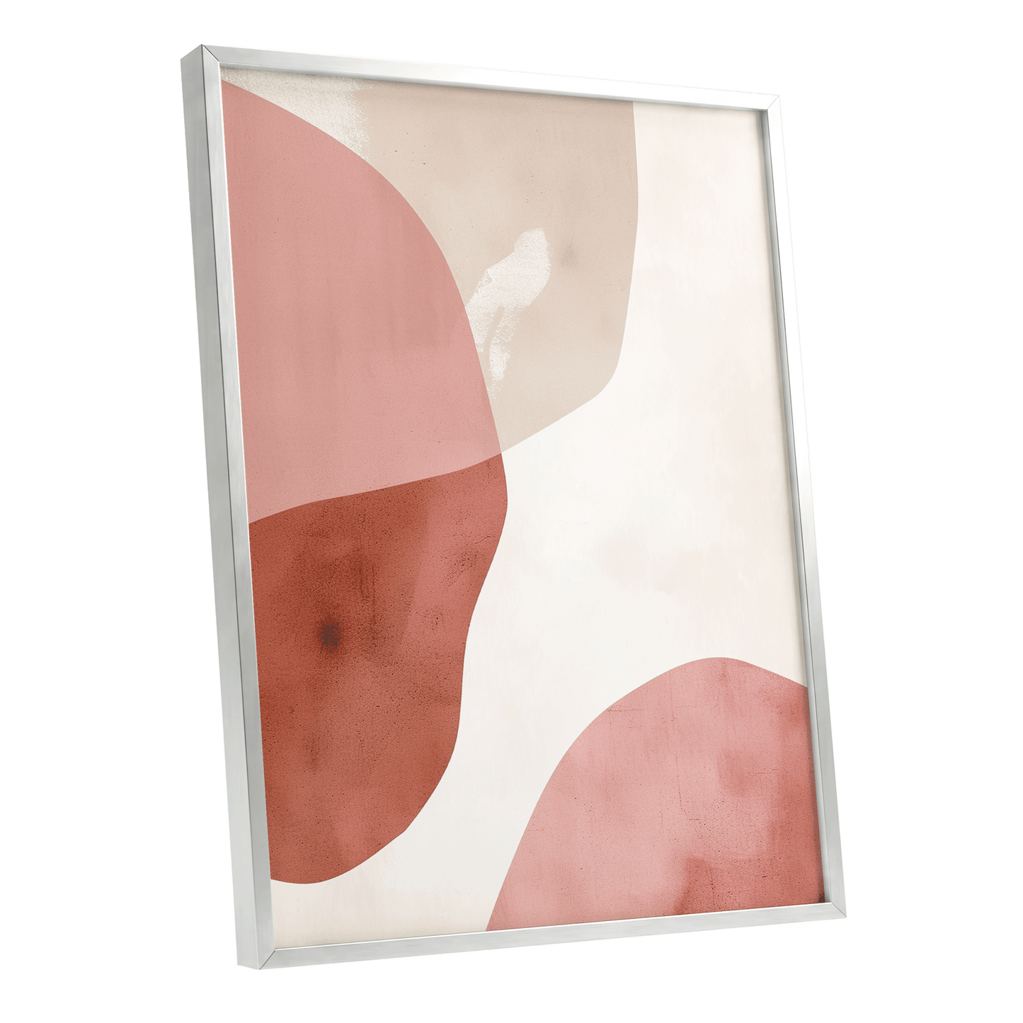 Blush Tides, pink, beige, brown abstract wall art shown as a silver framed poster wall art print