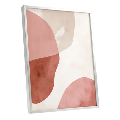 Blush Tides, pink, beige, brown abstract wall art shown as a silver framed poster wall art print