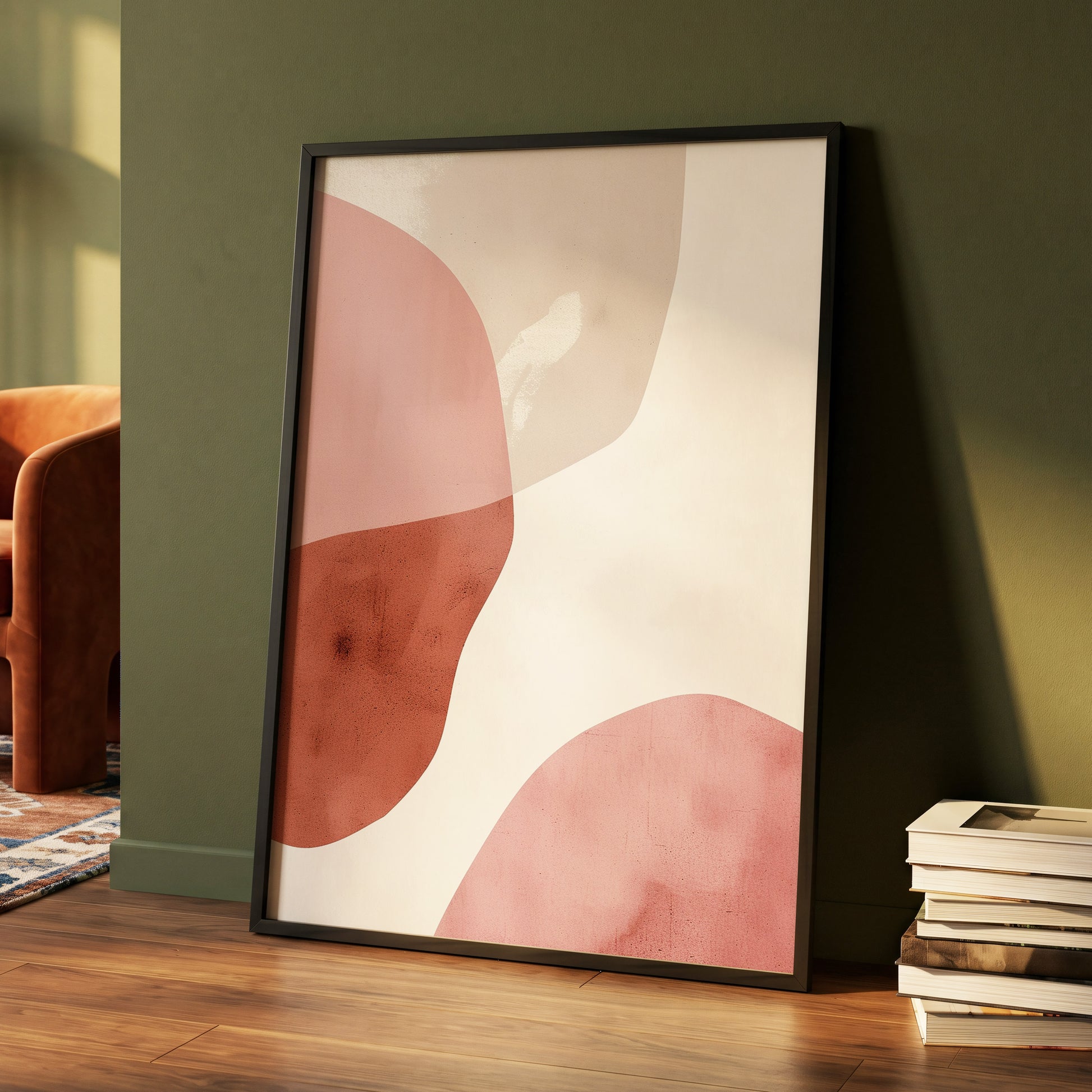 Blush Tides, pink, beige, brown abstract wall art displayed in a styled interior, gallery view 4