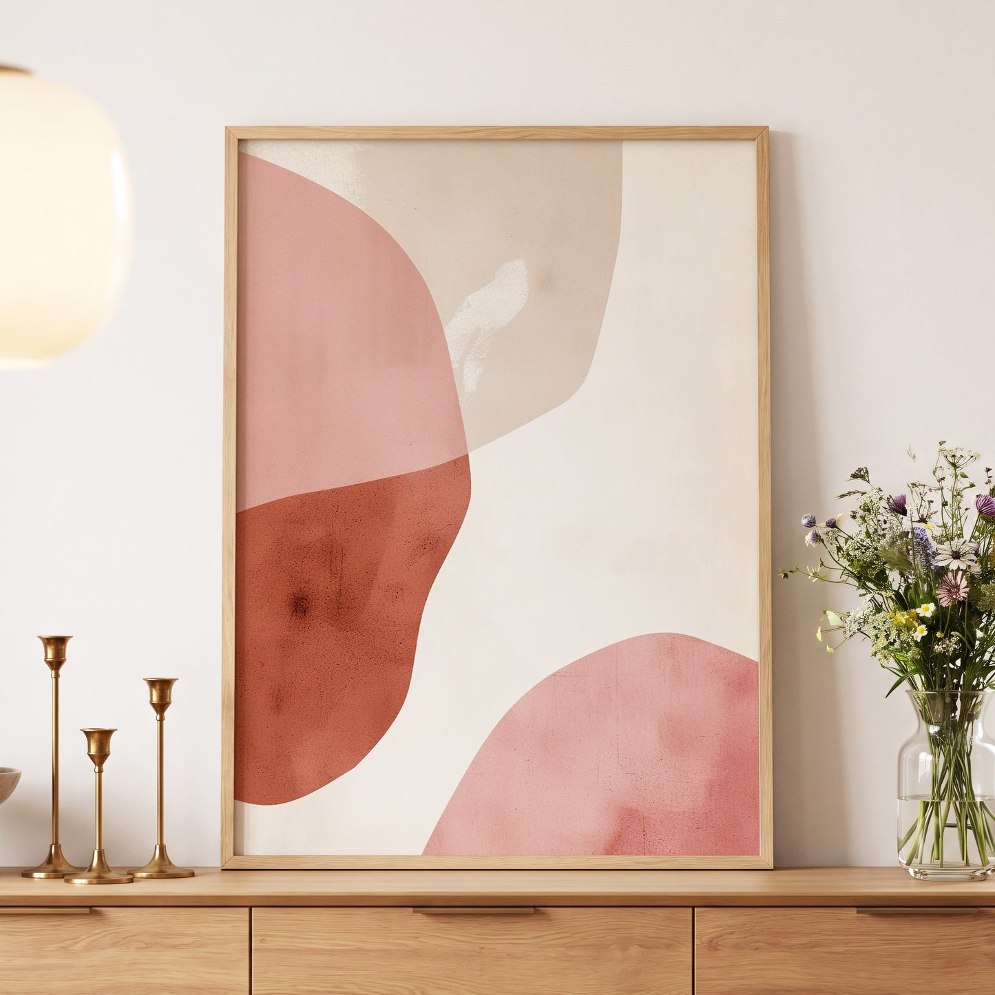 Blush Tides, pink, beige, brown abstract wall art displayed in a styled interior, gallery view 5