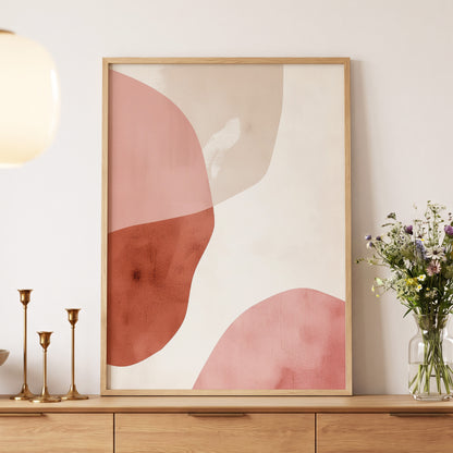 Blush Tides, pink, beige, brown abstract wall art displayed in a styled interior, gallery view 5