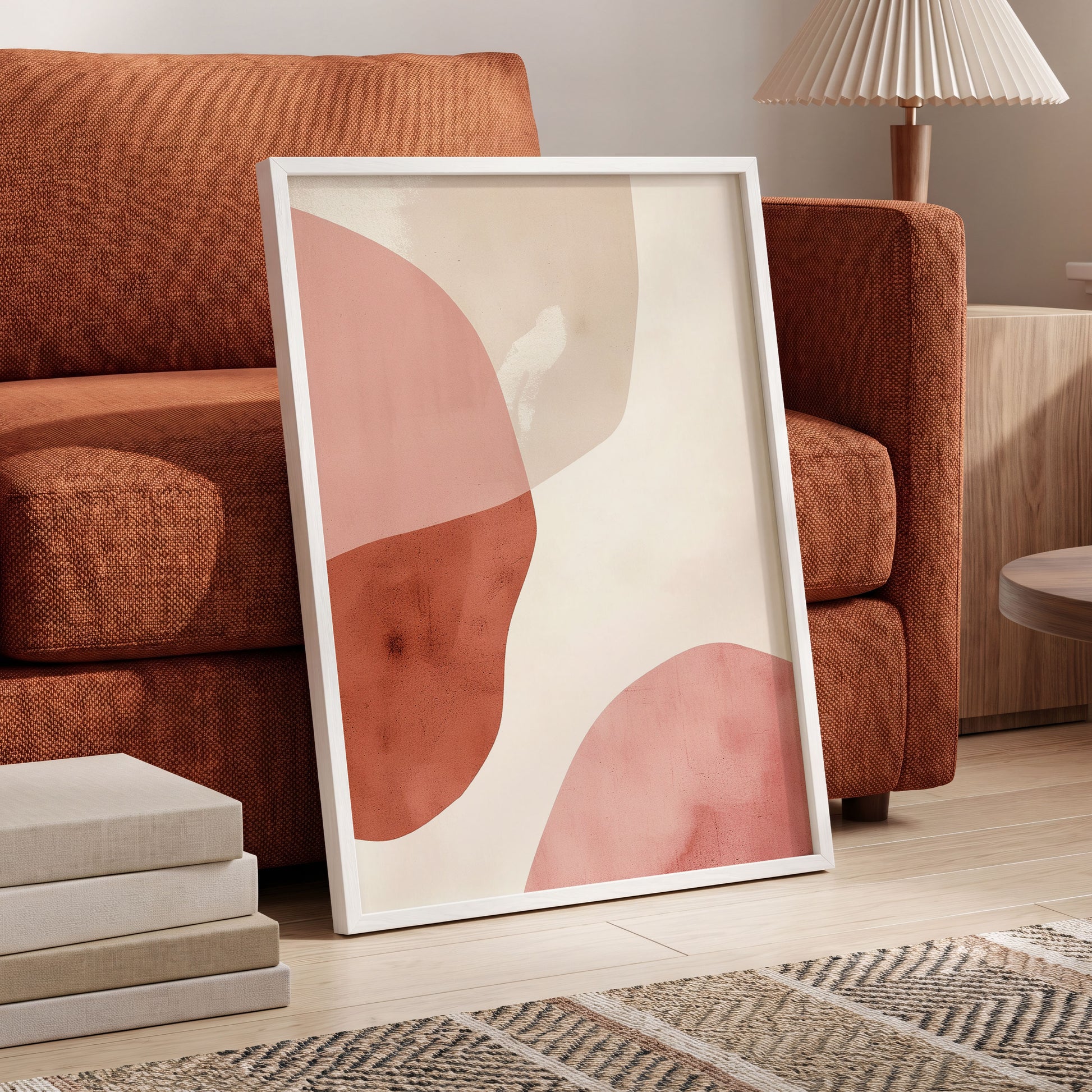 Blush Tides, pink, beige, brown abstract wall art displayed in a styled interior, gallery view 6