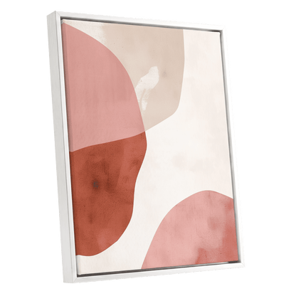 Blush Tides, pink, beige, brown abstract wall art shown as a white framed canvas wall art