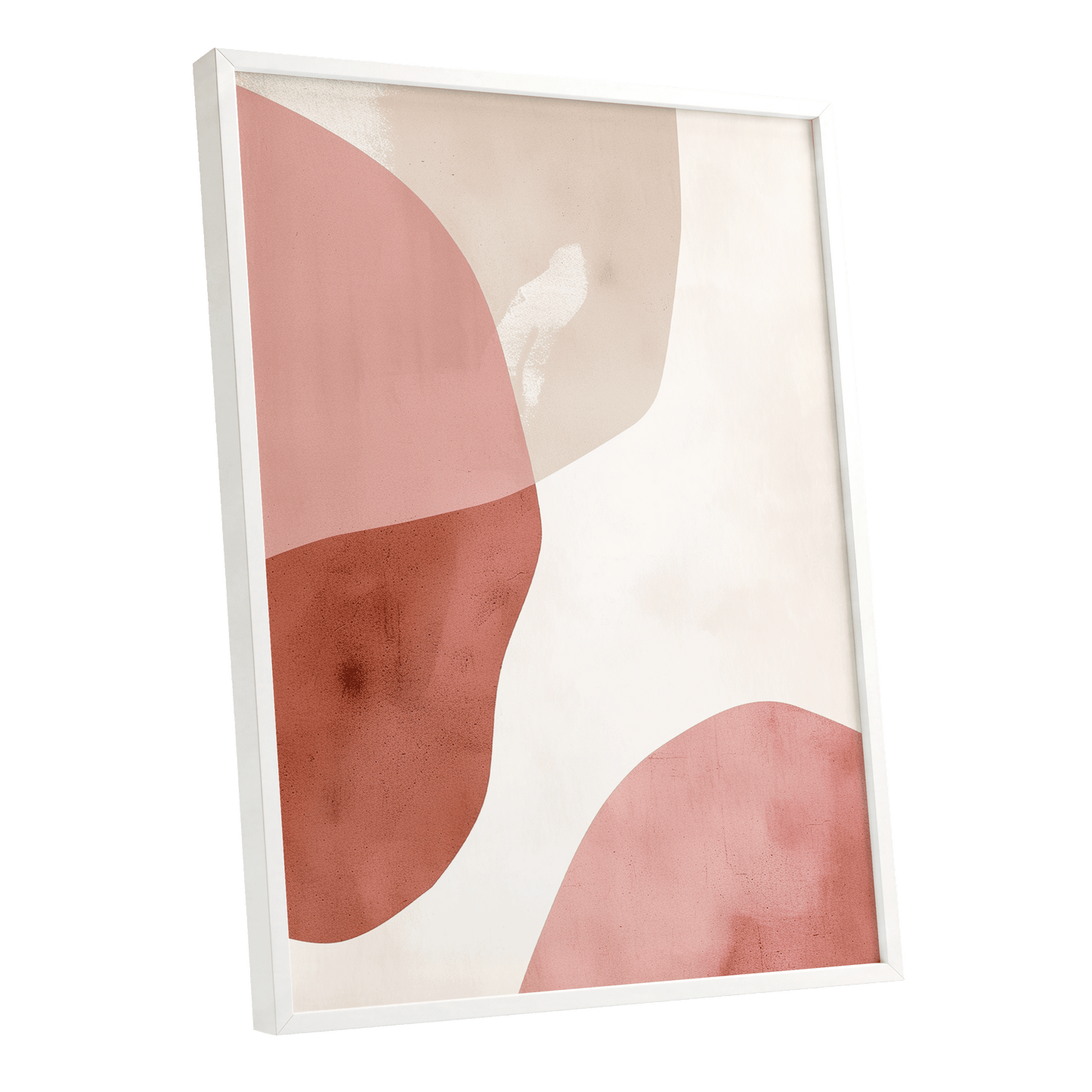 Blush Tides, pink, beige, brown abstract wall art shown as a white framed poster wall art print
