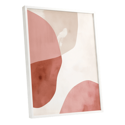 Blush Tides, pink, beige, brown abstract wall art shown as a white framed poster wall art print