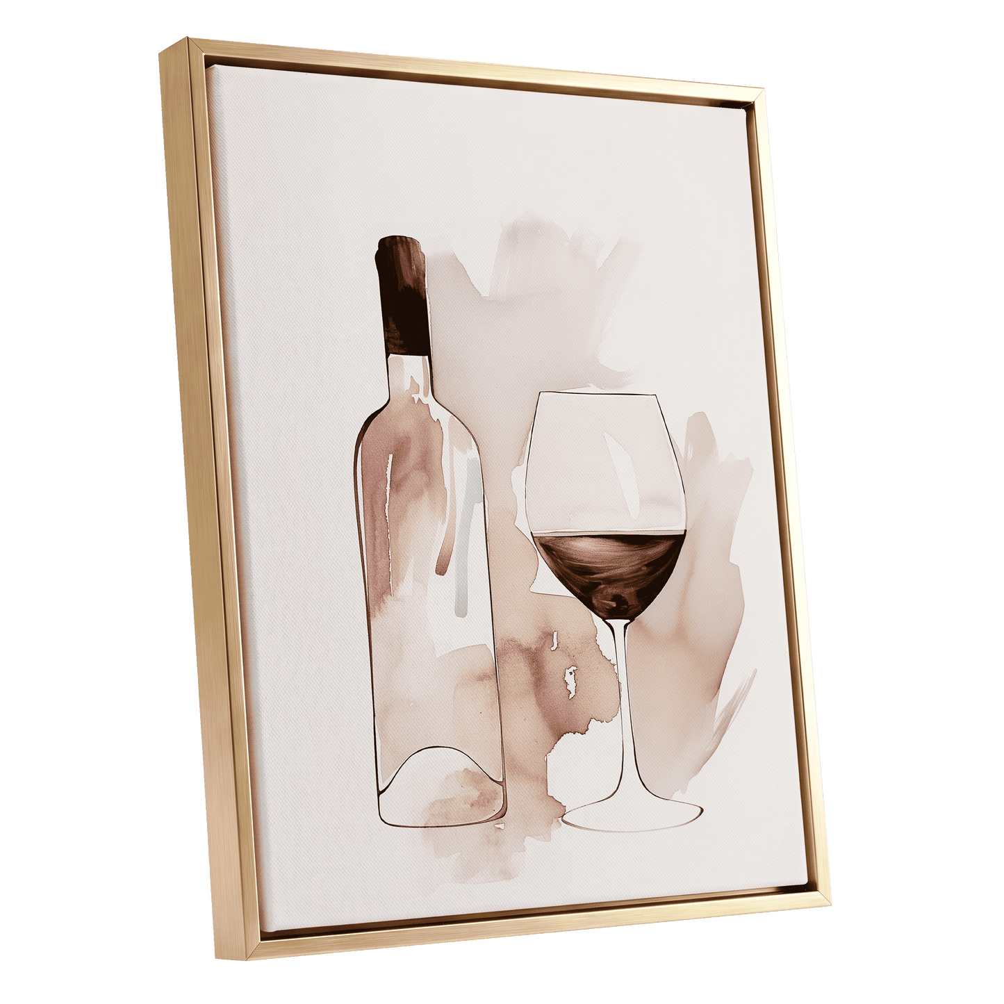 Blush Wine Still Life, pink, white, brown minimalist wall art shown as a gold framed canvas wall art