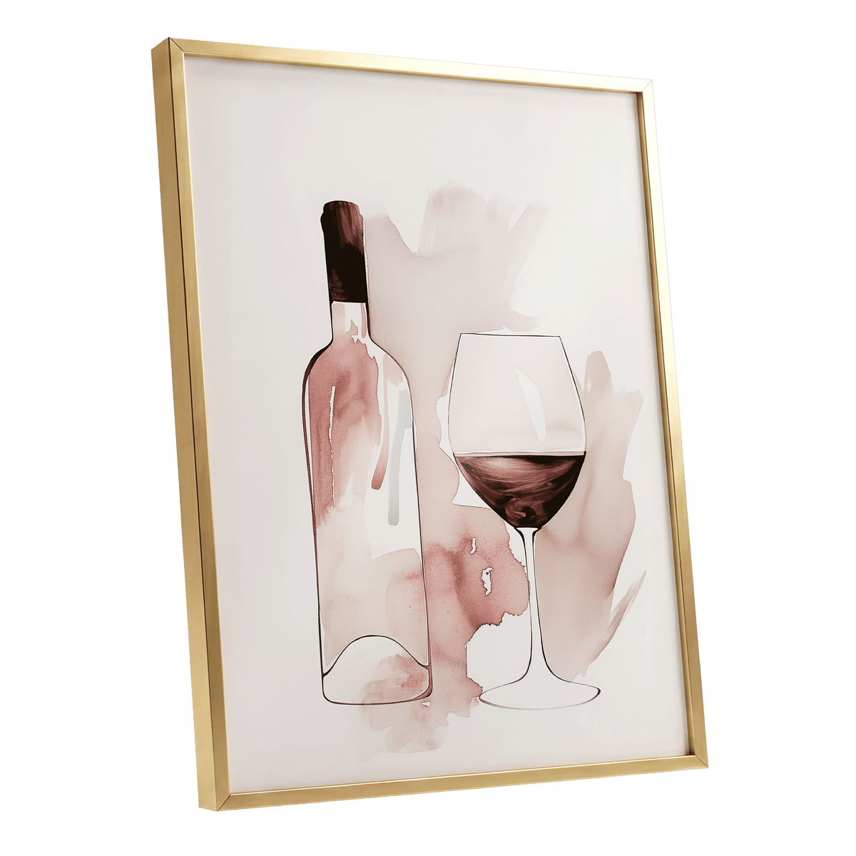 Blush Wine Still Life, pink, white, brown minimalist wall art shown as a gold framed poster wall art print