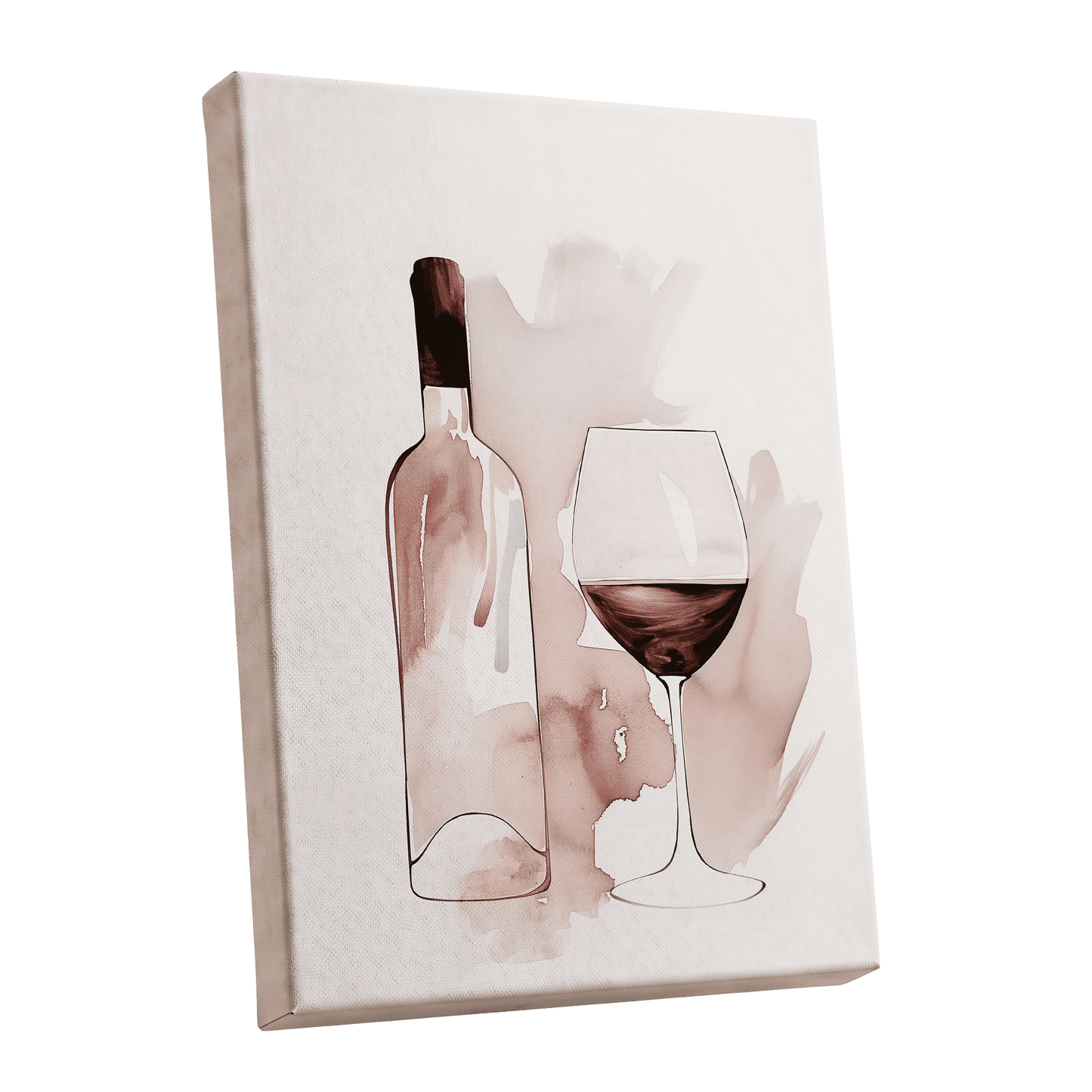 Blush Wine Still Life, pink, white, brown minimalist wall art shown as a stretched canvas wall art