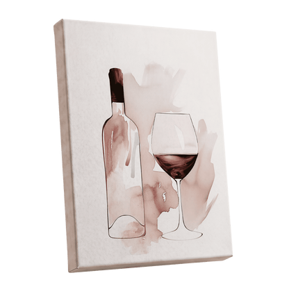 Blush Wine Still Life, pink, white, brown minimalist wall art shown as a stretched canvas wall art