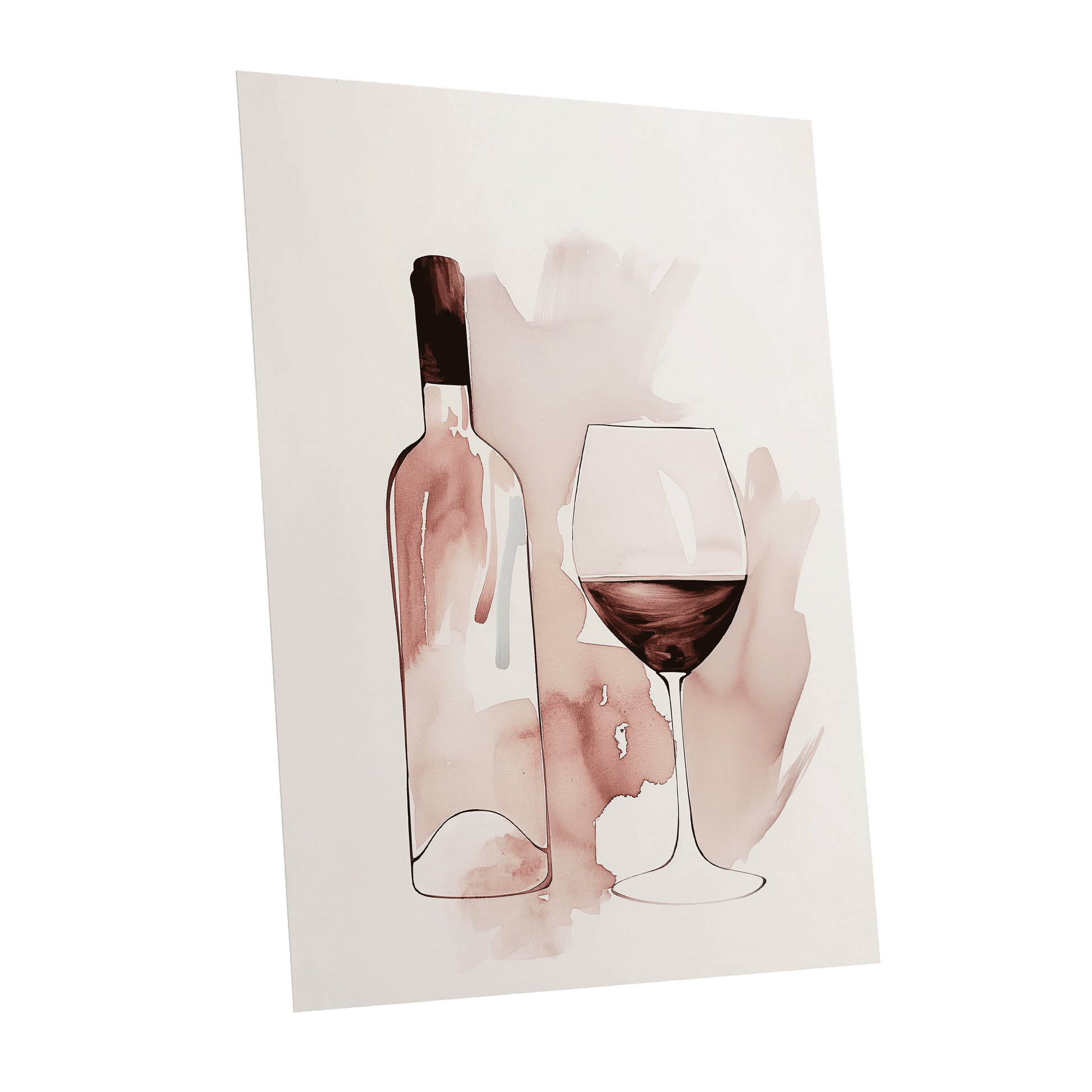 Blush Wine Still Life, pink, white, brown minimalist wall art shown as a unframed poster wall art print