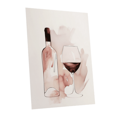 Blush Wine Still Life, pink, white, brown minimalist wall art shown as a unframed poster wall art print