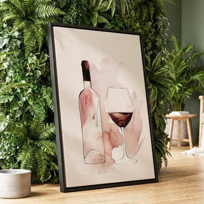 Blush Wine Still Life, pink, white, brown minimalist wall art displayed in a styled interior, gallery view 1