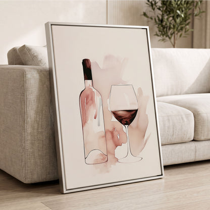 Blush Wine Still Life, pink, white, brown minimalist wall art displayed in a styled interior, gallery view 2