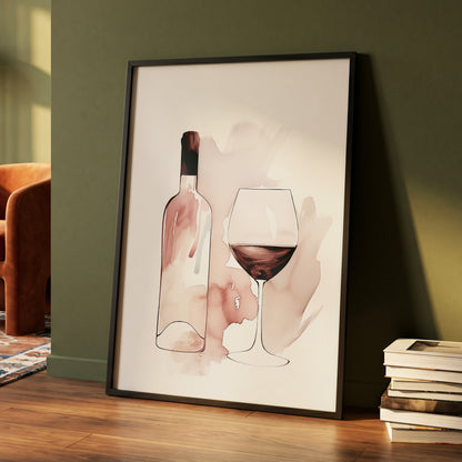 Blush Wine Still Life, pink, white, brown minimalist wall art displayed in a styled interior, gallery view 4