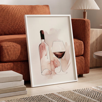 Blush Wine Still Life, pink, white, brown minimalist wall art displayed in a styled interior, gallery view 6