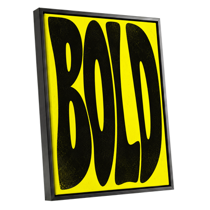 Bold in Yellow, yellow, black minimalist wall art shown as a black framed canvas wall art