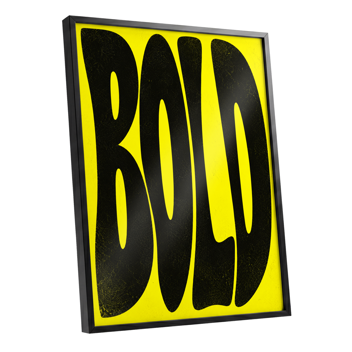 Bold in Yellow, yellow, black minimalist wall art shown as a black framed poster wall art print
