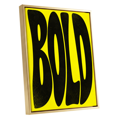 Bold in Yellow, yellow, black minimalist wall art shown as a gold framed canvas wall art