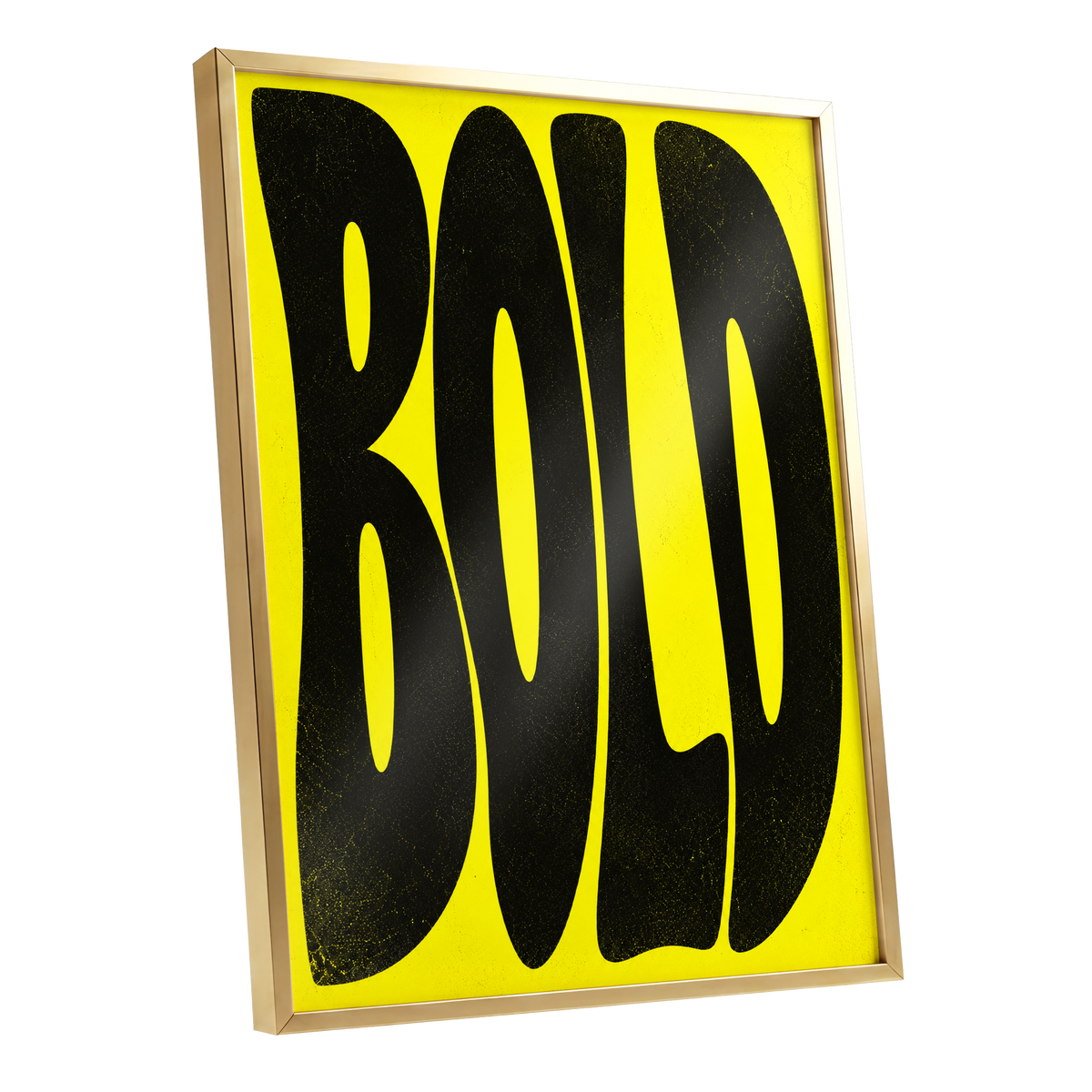 Bold in Yellow, yellow, black minimalist wall art shown as a gold framed poster wall art print