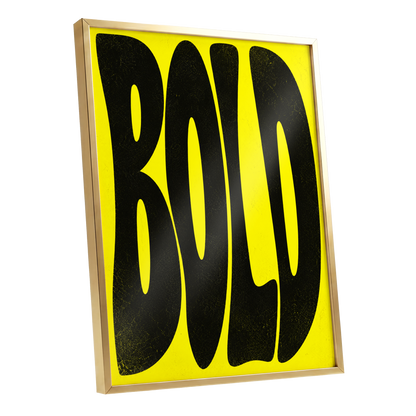 Bold in Yellow, yellow, black minimalist wall art shown as a gold framed poster wall art print