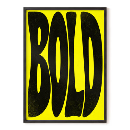 Bold in Yellow, yellow, black minimalist wall art, front artwork view