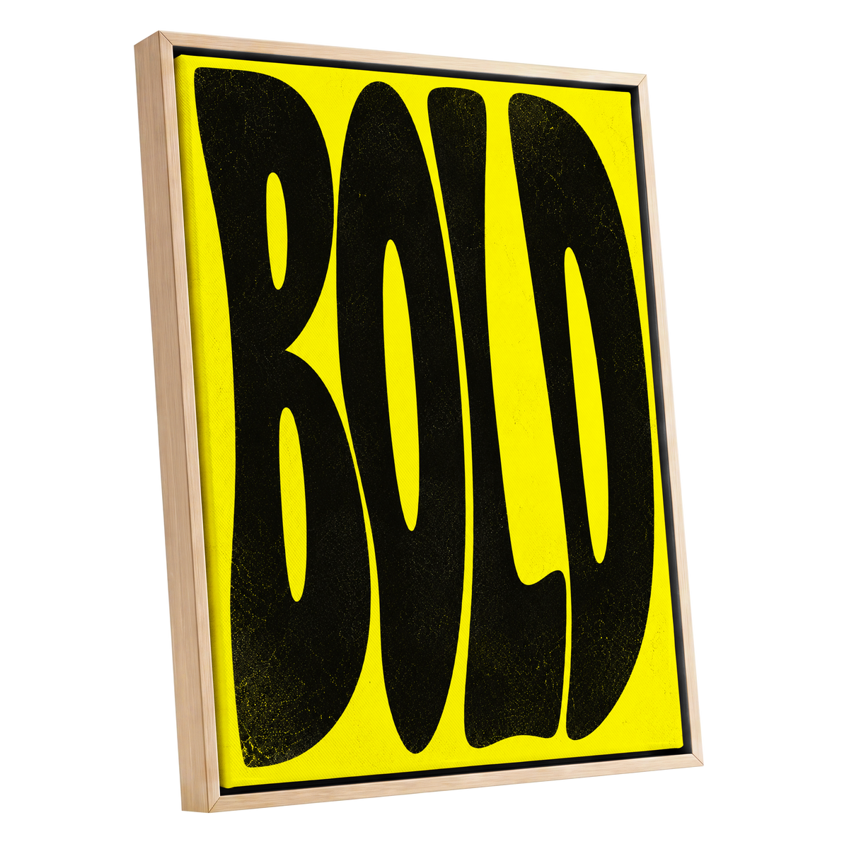 Bold in Yellow, yellow, black minimalist wall art shown as a oak framed canvas wall art