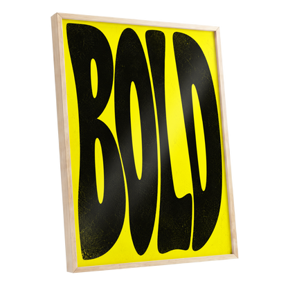 Bold in Yellow, yellow, black minimalist wall art shown as a oak framed poster wall art print