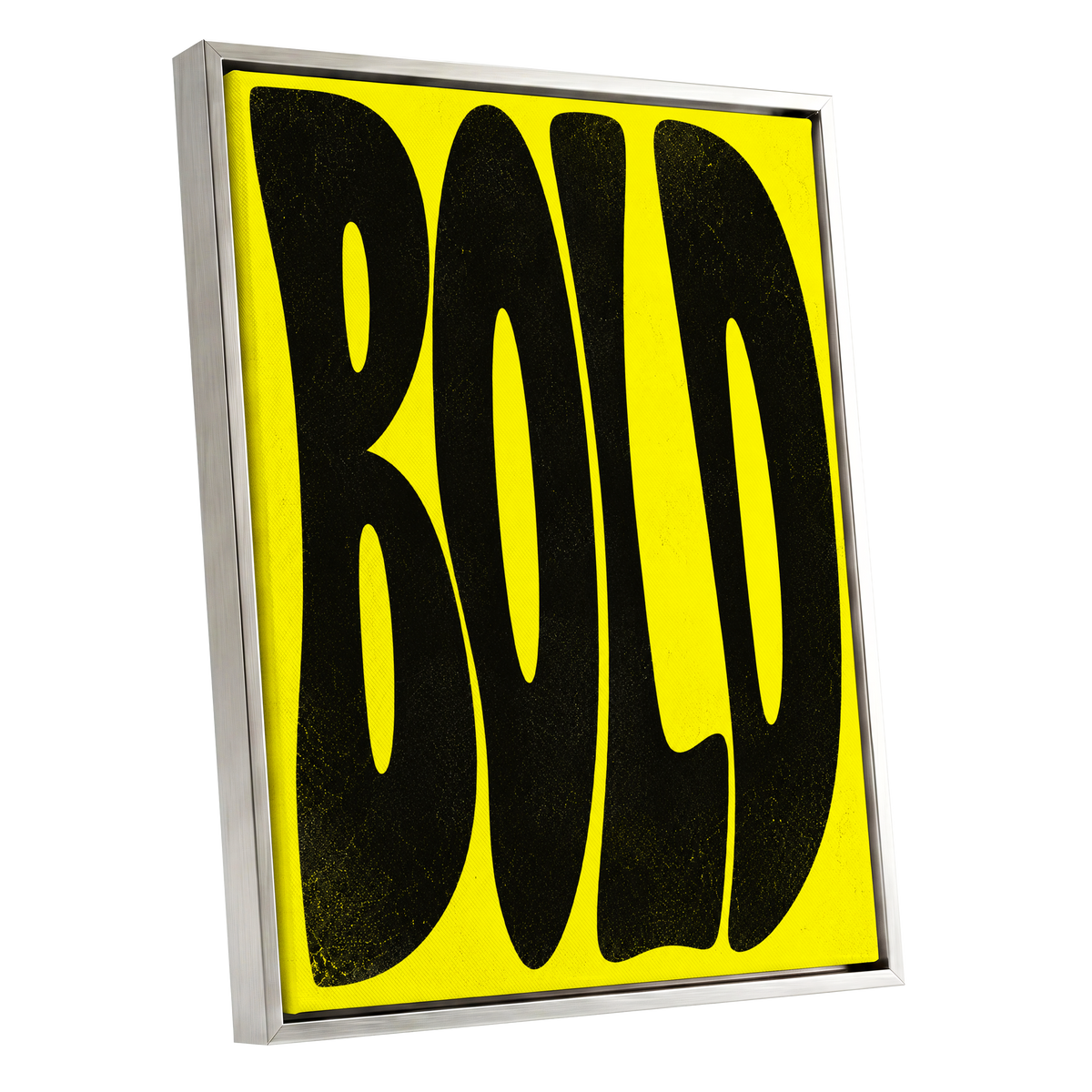 Bold in Yellow, yellow, black minimalist wall art shown as a silver framed canvas wall art