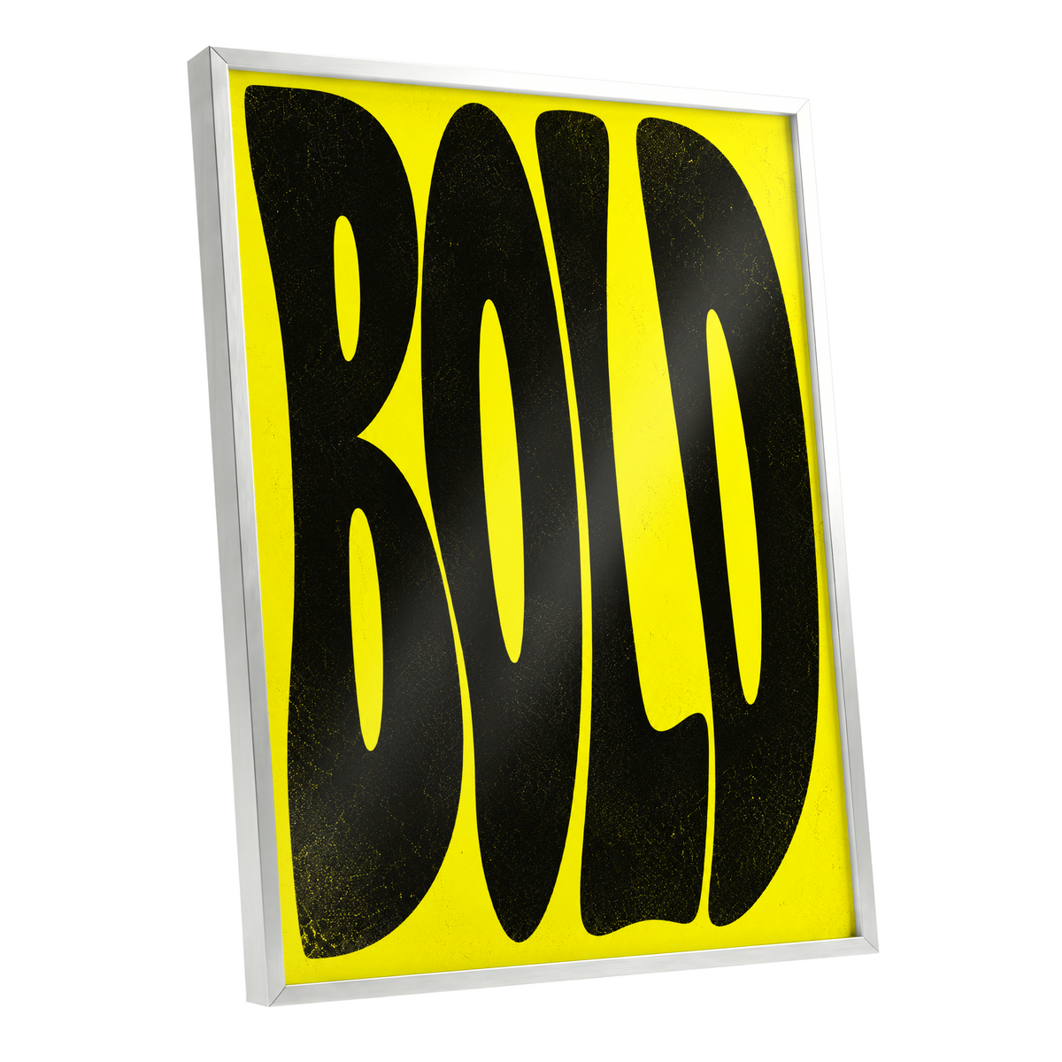 Bold in Yellow, yellow, black minimalist wall art shown as a silver framed poster wall art print